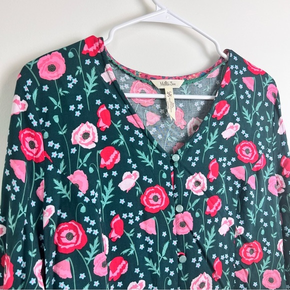 Matilda Jane Blouse Womens Medium Green Red Floral Tunic Top Button Up - Picture 5 of 6
